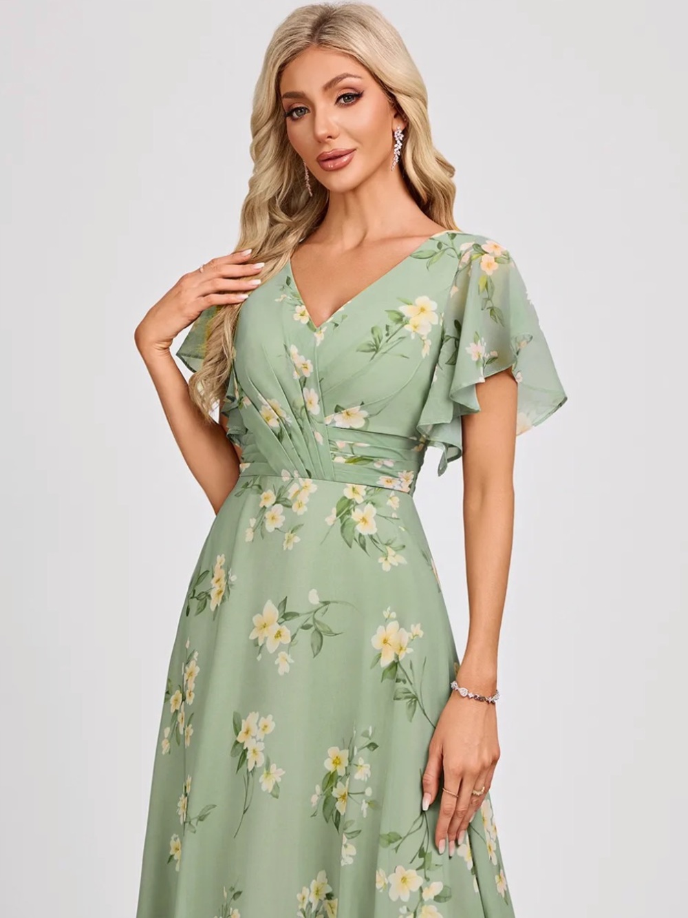 NWT JJ's House Cesia Green Floral Chiffon Ruffle Maxi Dress Special Event 16W - Picture 4 of 16